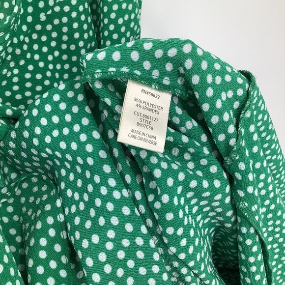 Max Studio Midi Wrap Dress Large With Ruffle Sleeves & Tie Waist Green Polka Dot - Picture 6 of 7